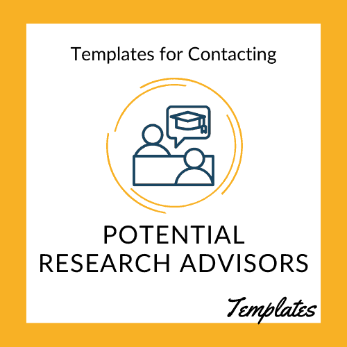 Cover image shows a circle with a student speaking with a potential research advisor inside it. The text reads 'Templates for contacting potential research advisors.'